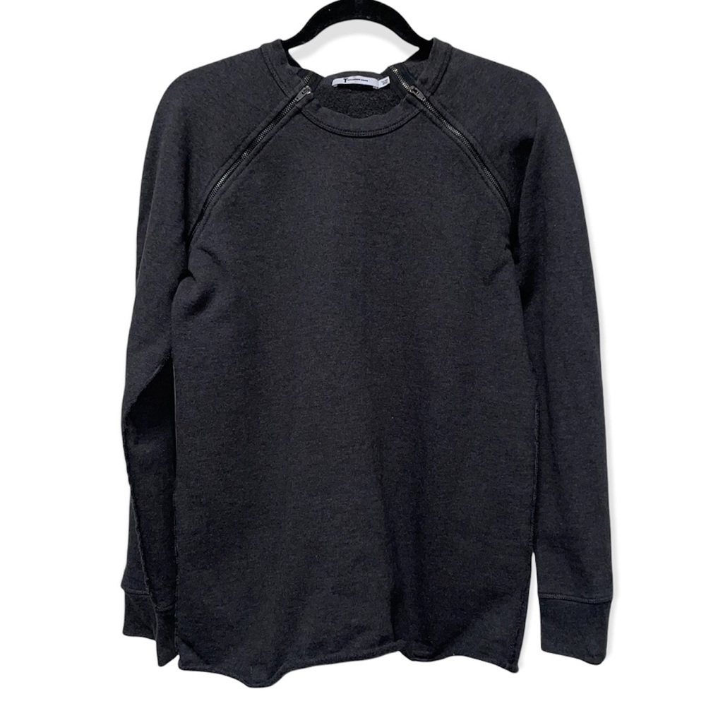T by  Alexander Wang Dark Gray Shoulder Zip Fleece  Pullover/Sweater Size Small